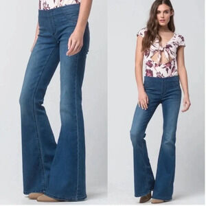 Free People Jeans Flare Leg Denim Jeggings Elastic Waist Pull On Blue Size 25